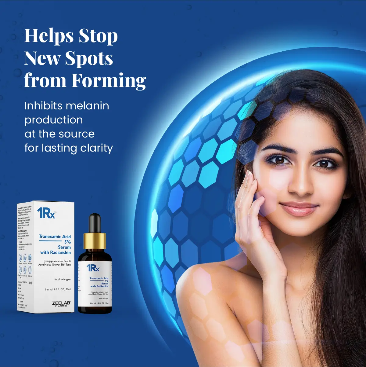 1Rx Tranexamic Acid 5% Face Serum 30 ml | Reduces Pigmentation, Dark Spots & Redness